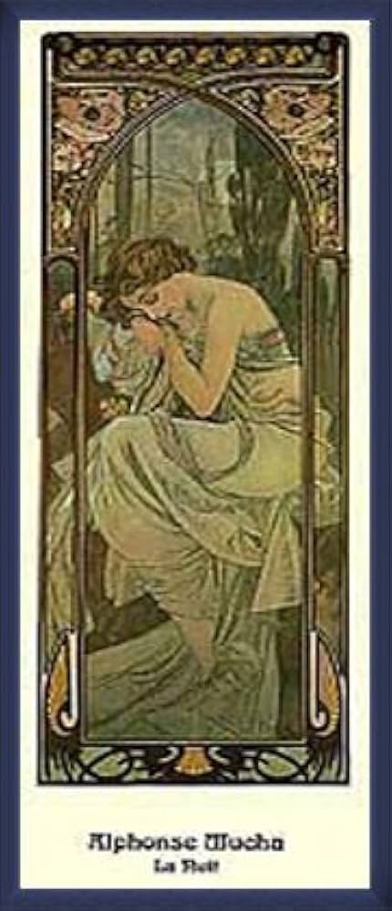 ミュシャ　額装リトグラフ　夜のやすらぎ ミュシャ『四つの時の流れ:夜の安らぎ』 リトグラフ・送料無料